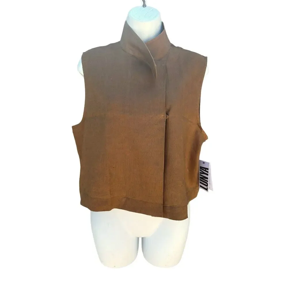 Lunya Woven Linen Sleeveless Shirt Tank in Brown Size Medium NWT - Picture 7 of 16